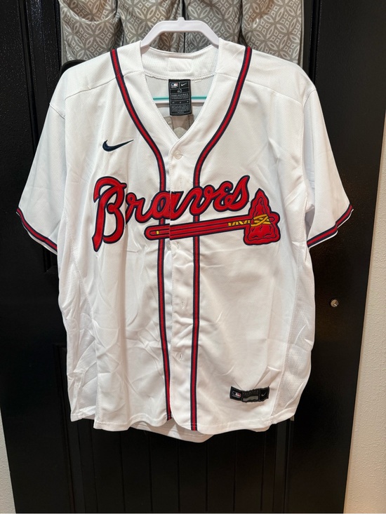 Nike Other - Nike White Braves Red Navy Script Baseball Jersey